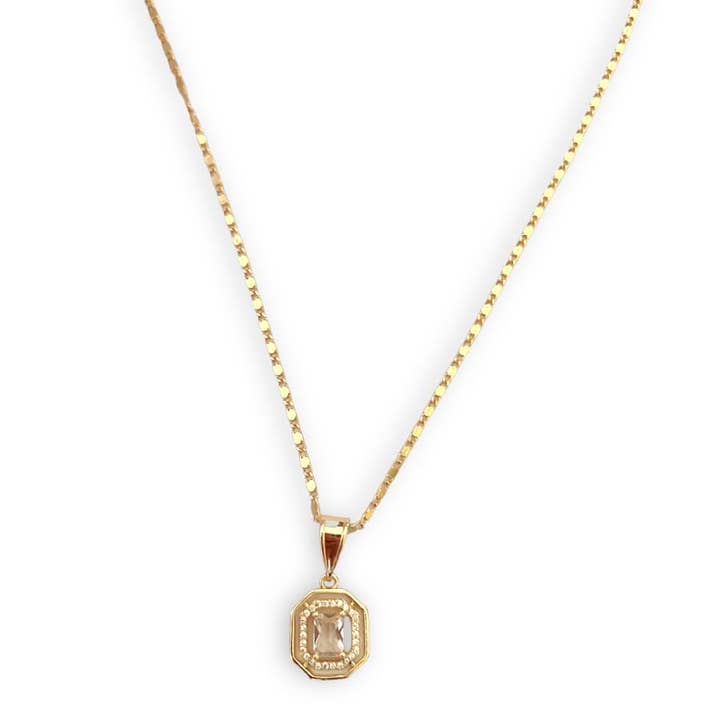 Allie Clear Rectangular Stone in 18k of Gold Plated Chain Necklace for wholesale by Raf Rossi Gold Plated