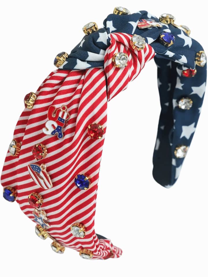 Patriotic Star & Striped Rhinestone Charm Headband-W for wholesale by Swaary
