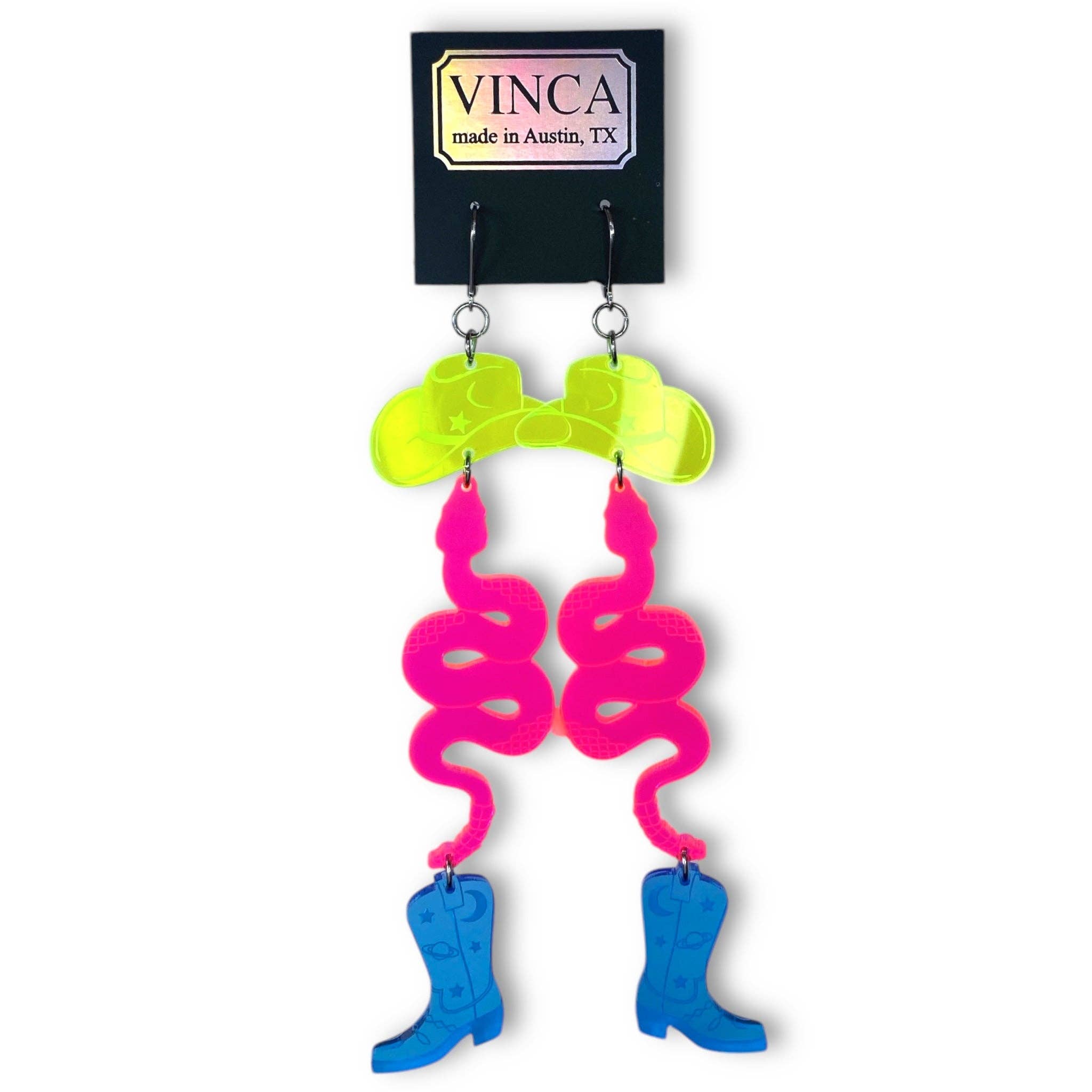 Vinca - Wholesale Hangende/ronde oorbellen - Neon cowboy oorbellen4