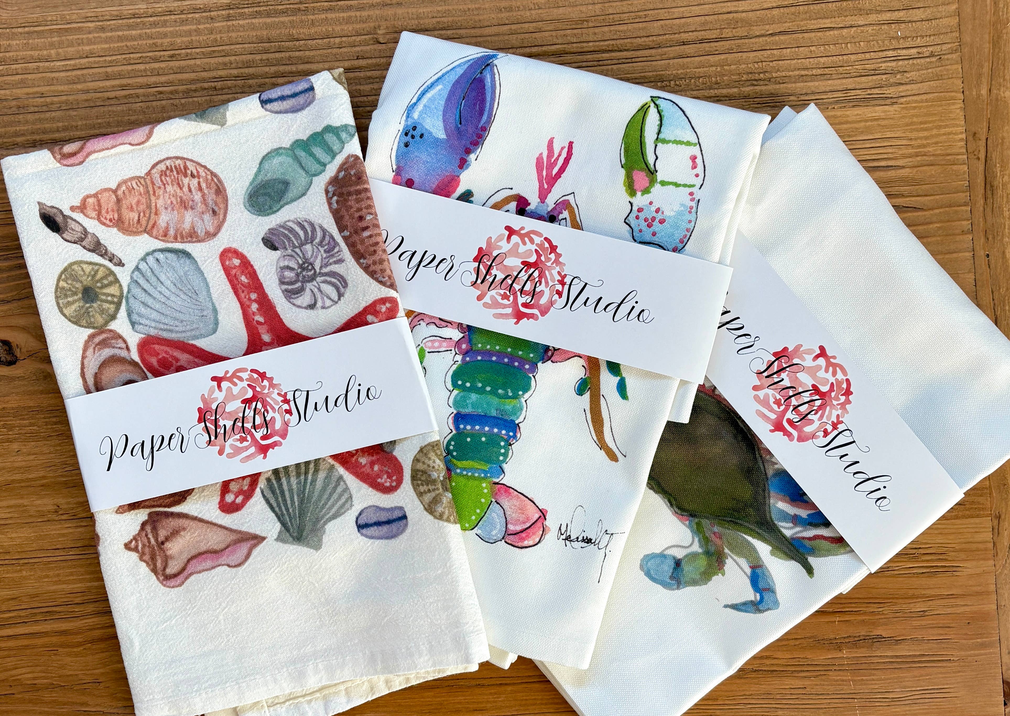 Paper Shells Studio - Wholesale Tea Towel - Coastal Shells Flour Sack Towel – Hanging Loop Included5