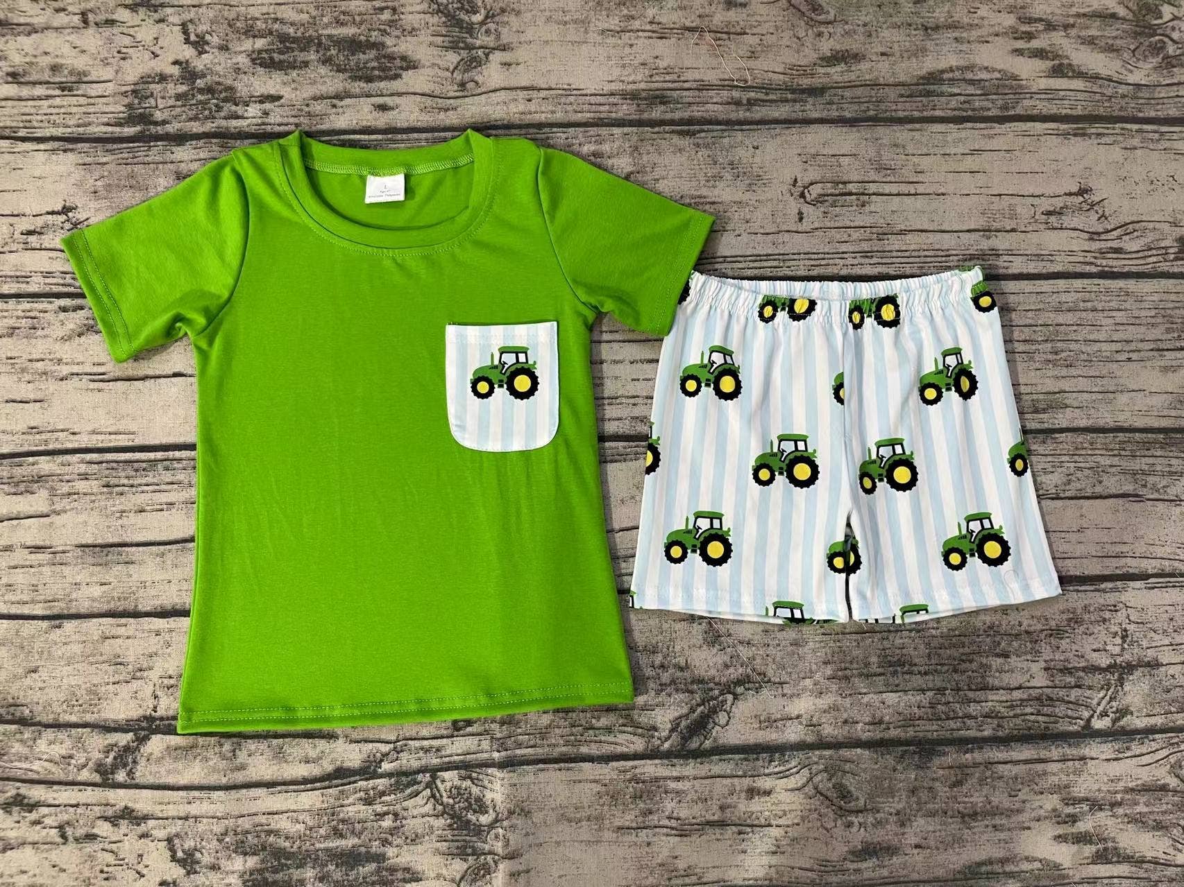 Wholesale Baby Boys Green Tee Shirts Tops Tractors Shorts Clothes