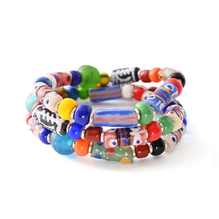 Swahili | AFRICAN MODERN - Wholesale Beaded Bracelet - Colorful Krobo Glass Trade Bead Bracelet - Assorted1