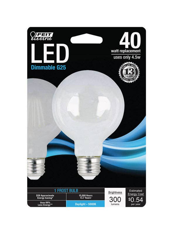 Everyday Supply Co - Wholesale Light Bulb/Puck - FEIT G25 LED Bulb Daylight 40W Equivalent E26 1pk0