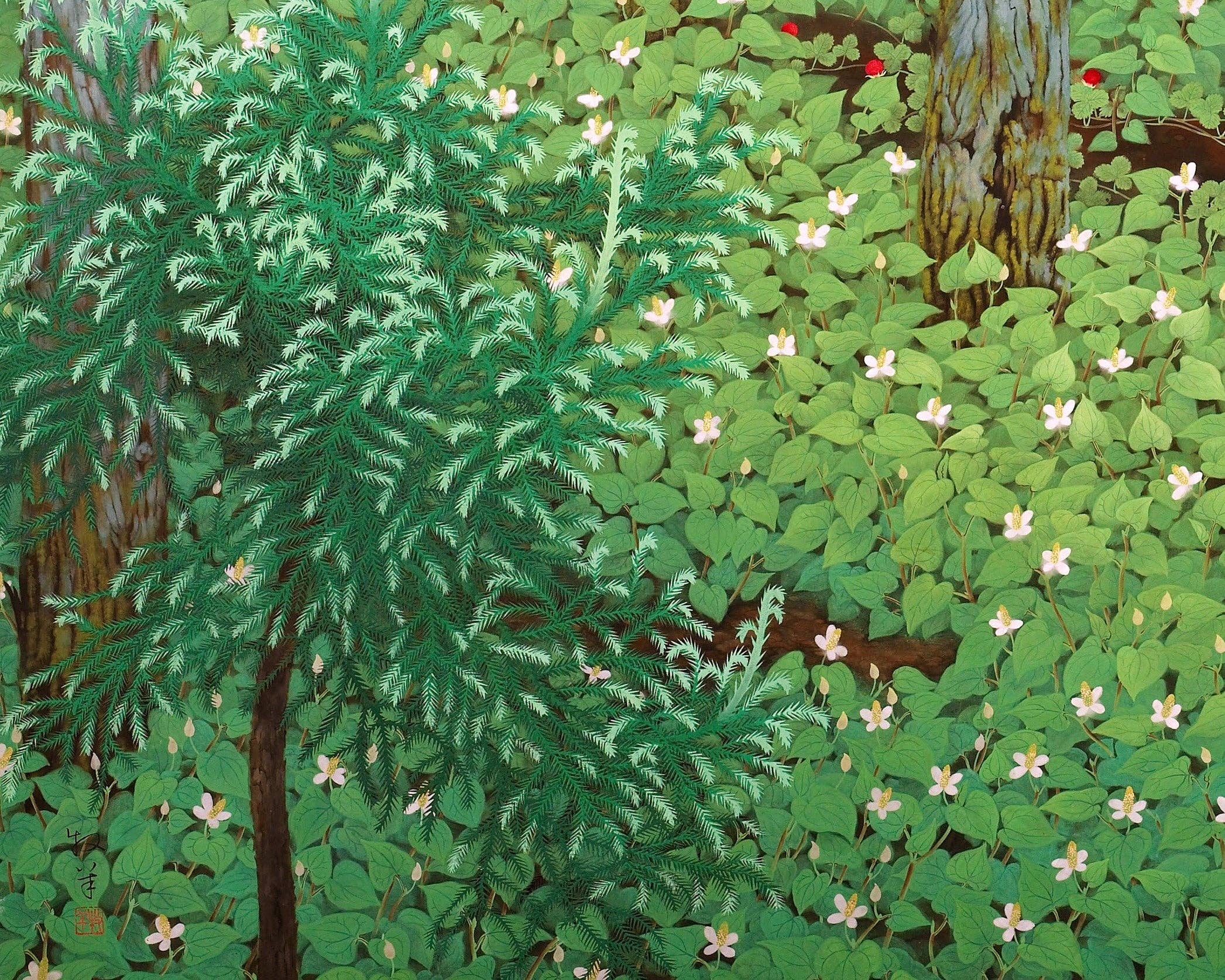 Rock Paper Scissors Wall Art - Wholesale Art Print - Vintage fantasy forest art print | Weasel in wild strawberry patch | Tree and nature wall art | Katayama Bokuyo | Asian artist3