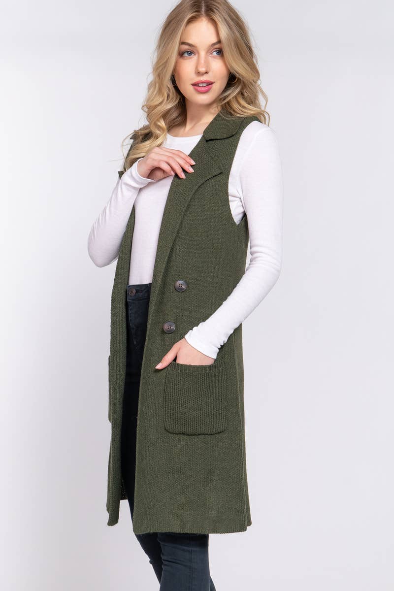 42POPS - Wholesale Outerwear Vest - Women's - ,_.._ SI-15549 Notched Collar With Side Pocket Long Sweater8