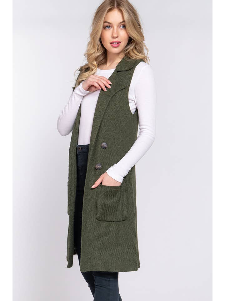 42POPS - Wholesale Outerwear Vest - Women's - ,_.._ SI-15549 Notched Collar With Side Pocket Long Sweater8