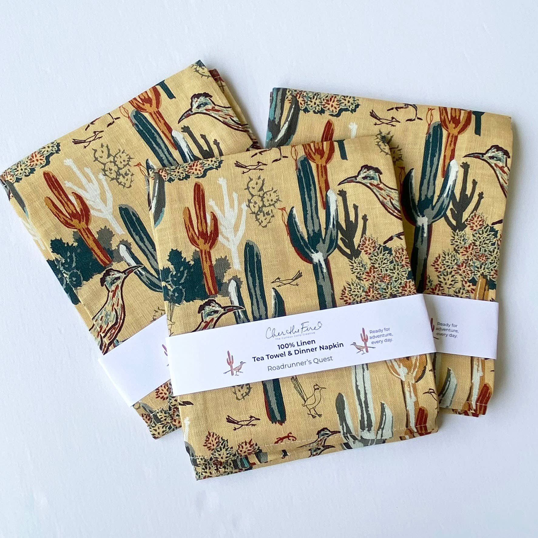 Cher the Fire - Wholesale Tea Towel - Linen Tea Towel, Roadrunner's Quest - Southwest12