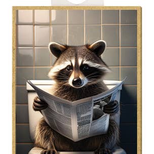 Raccoon - sitting on the toilet reading newspaper magnet for wholesale by SJT Enterprises, Inc.