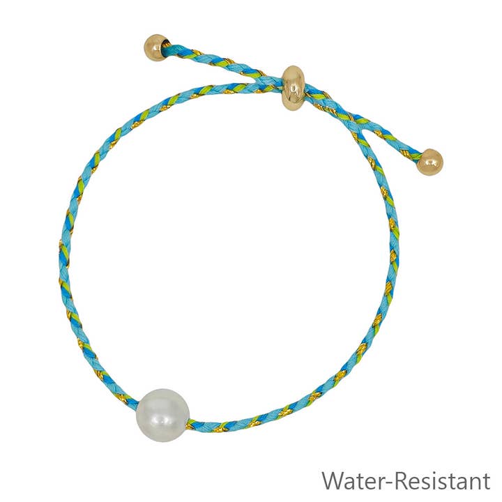 Mint and Blue Pull String Threaded with Freshwater Pearl Bracelet for wholesale by What's Hot