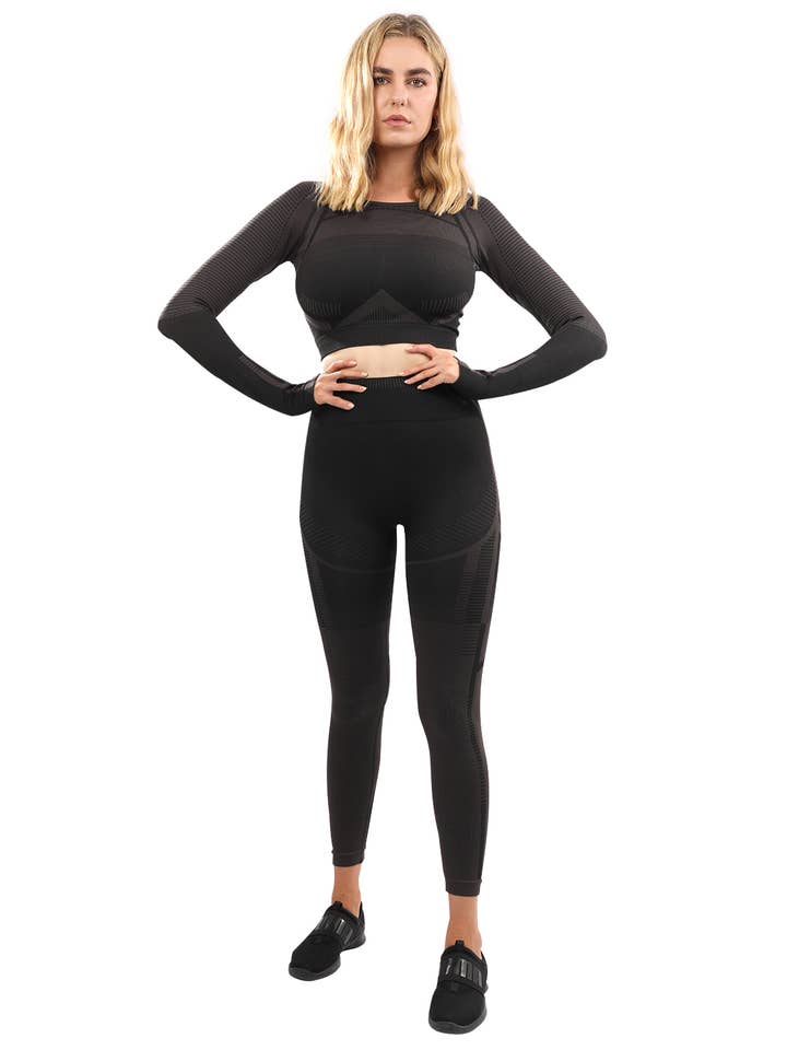 Decata Seamless Leggings & Sports Top Set - Black for wholesale by Savoy Active