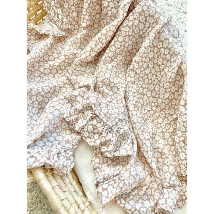Harp Angel Boutique - Wholesale Swaddle - Baby - Muslin Swaddle Blanket - Mocha Ditsy Floral Ruffle2