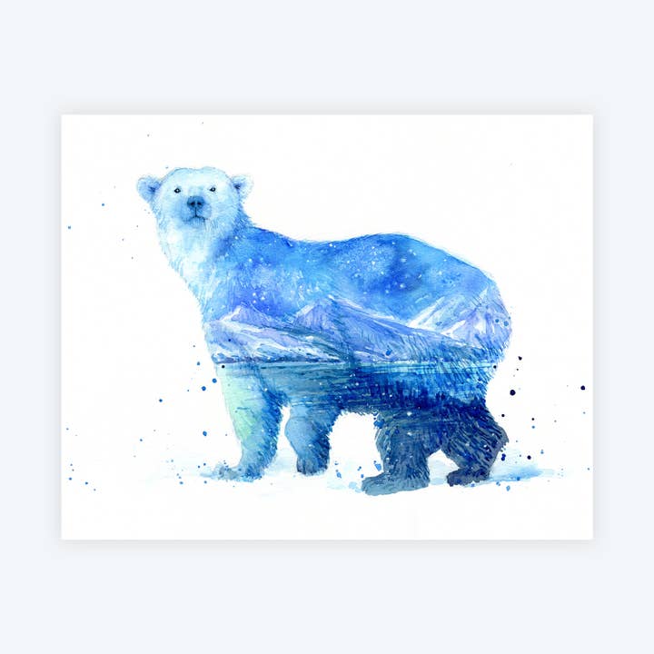 Queen of the Arctic - Impression d'art aquarelle ours polaire pour la vente par Elena Markelova Arts