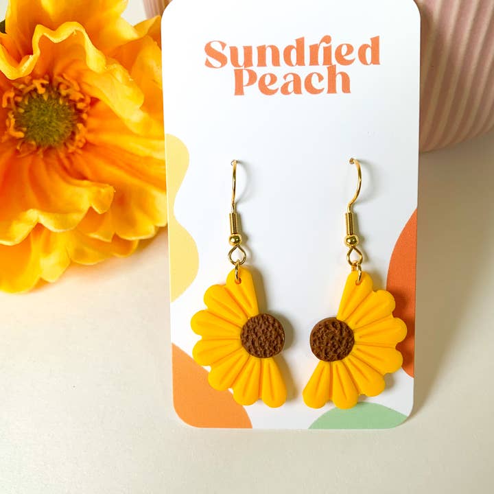 Sundried Peach - Wholesale Dangle Earrings - Half Sunflower Dangles