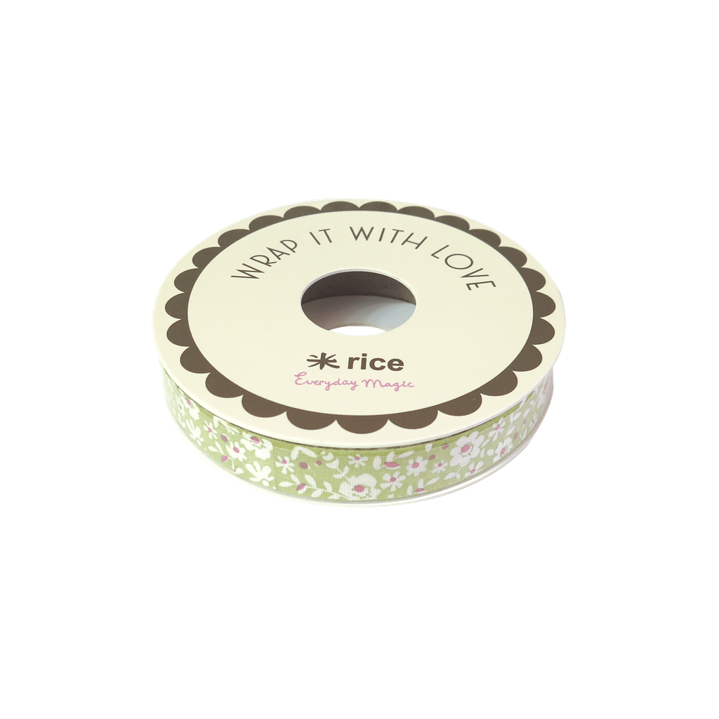 RicebyRice - Wholesale Ribbon - Gift Wrapping - Cotton Ribbon | Green Flower print0