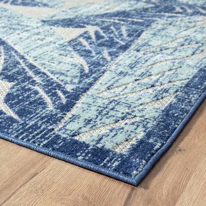 Abani Rugs - Wholesale Area Rug - Abani Hampton HAM190A Indoor/Outdoor Tropical Blue Palm Rug