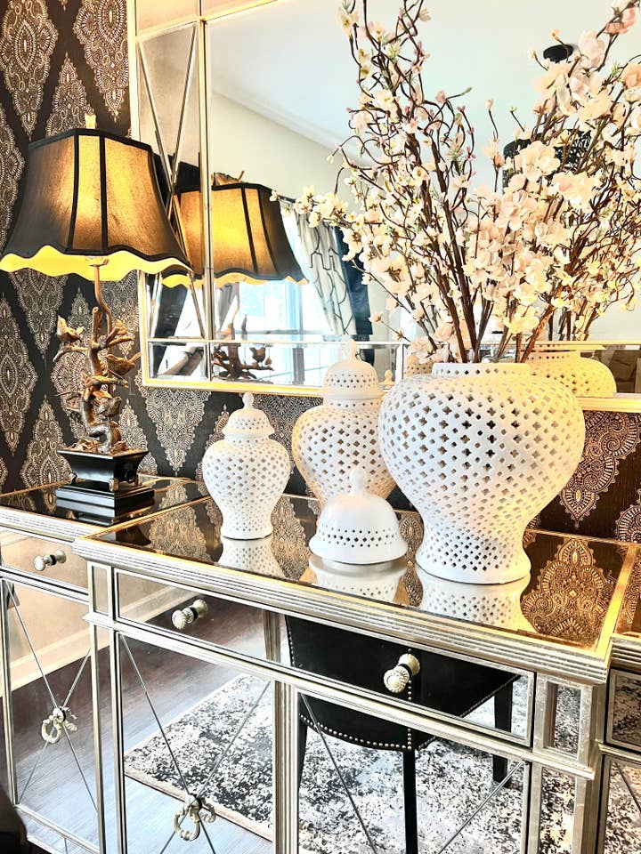 Ella White Lattice Ginger Jar (Multiple sizes) for wholesale by Noori Rug