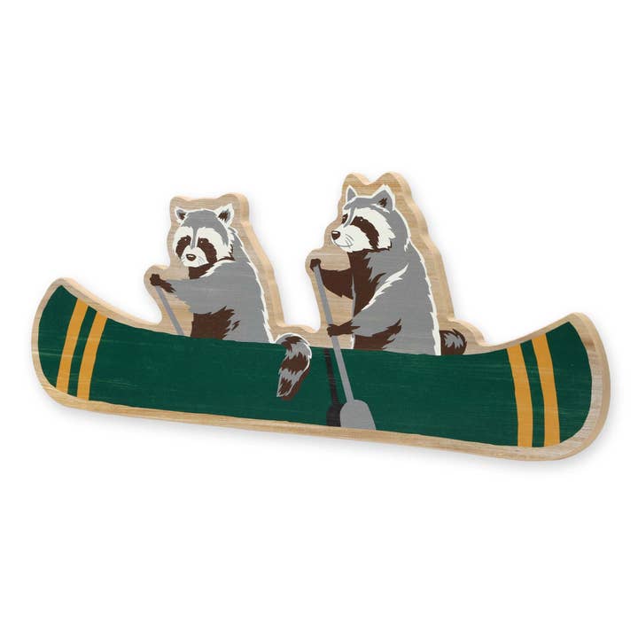 Open Road Brands, LLC - Vente Pancarte - Décoration murale en bois de ratons laveurs en canoë1