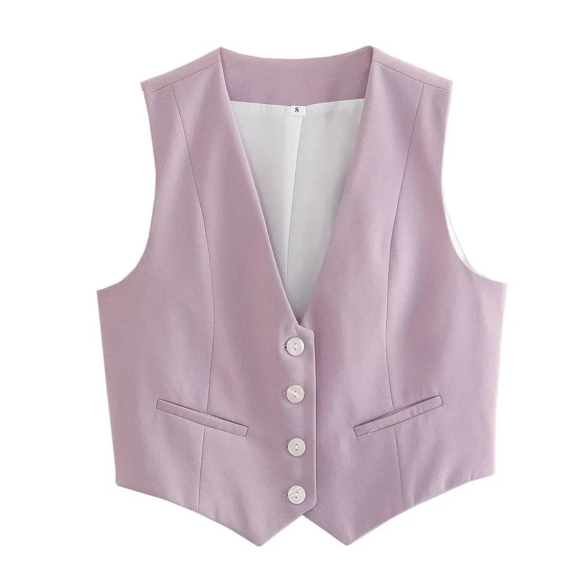 Sweetkama - Wholesale Suit Vest - Women's - Ladies Solid Color Sleeveless V-Neck Vest A195314