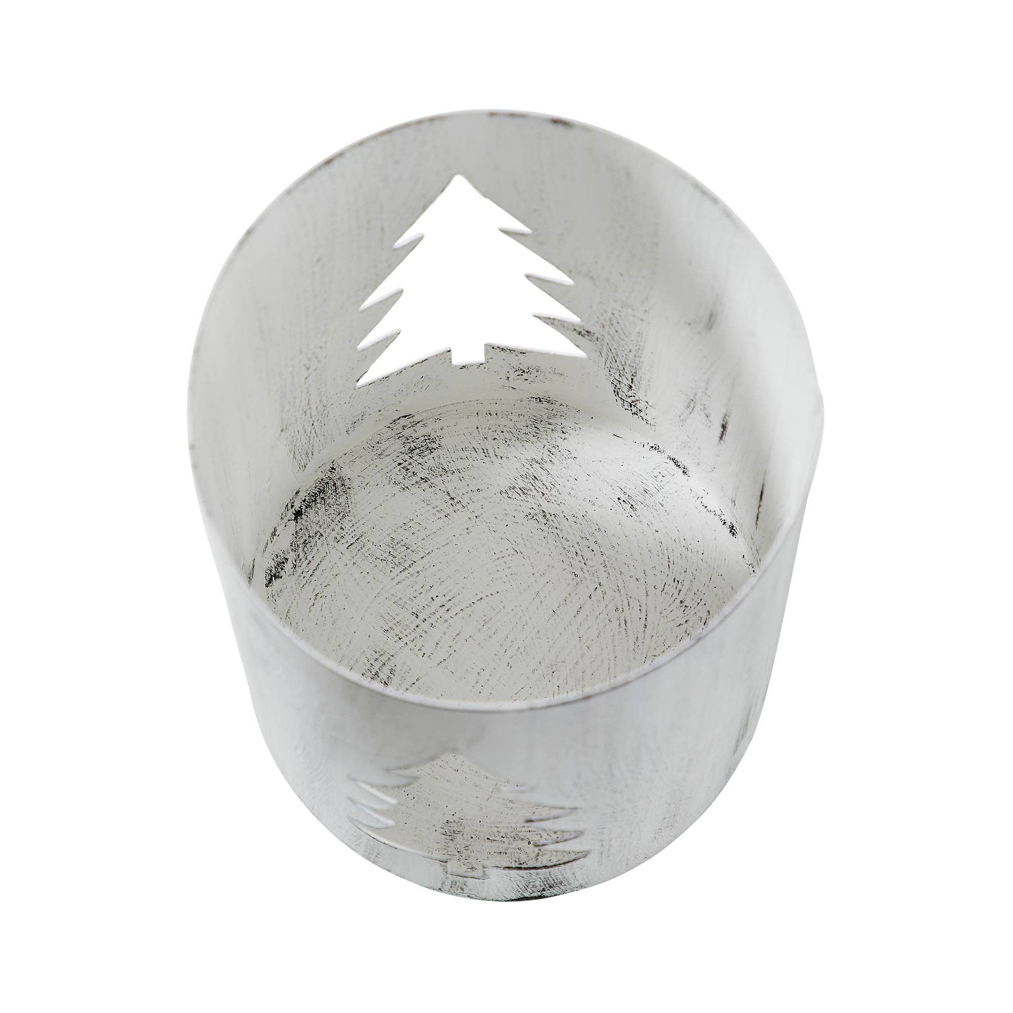 VHC Brands - Vente Bougeoirs - Bougeoir en métal blanc vieilli Evergreen 6x4,25x4,253