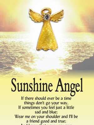 14K Gold Sunshine Angel Lapel Pin, Austrian Crystal for wholesale by Thoughtful Little Angels