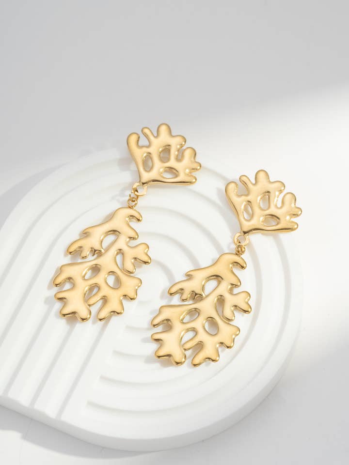 Abstract coral gold earrings stainless steel for wholesale by COSMOS