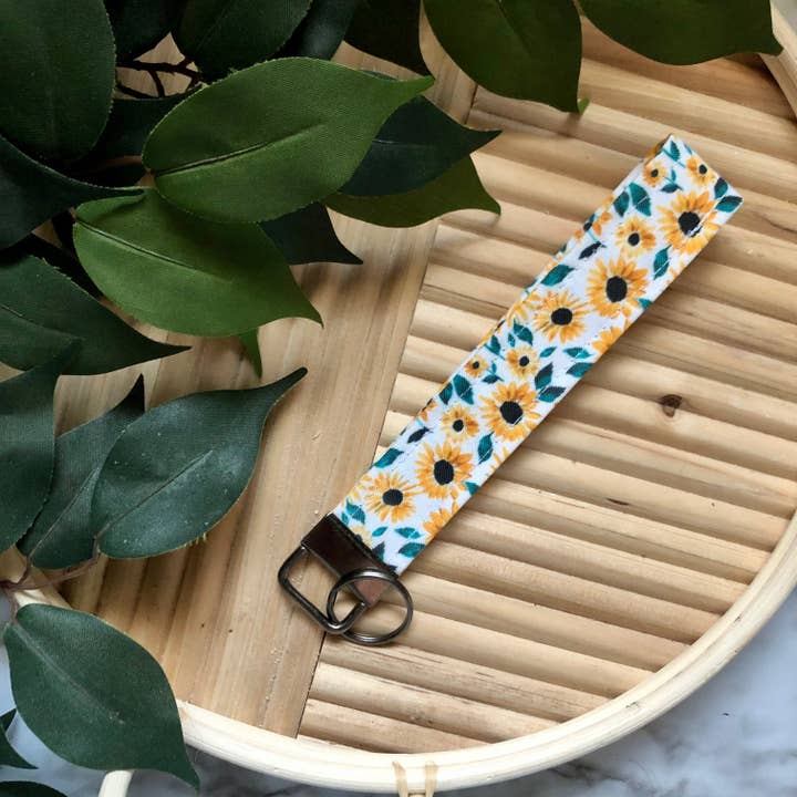 MDStickerShop - Wholesale Keychain - Women's - Bold Sunflower Print Fabric Wristlet Keychain, Key Fob