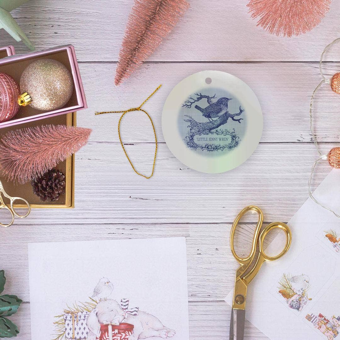 3dRose - Venta al por mayor Adornos - 3dRose, Pequeño Jenny Wren - bonito pajarito y cartucho en azul, Adorno5