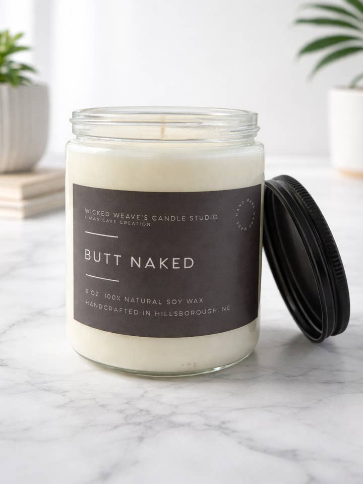 Butt Naked Soy Wax Candle (4 Size Options) for wholesale by Wicked Weave’s Candle Studio
