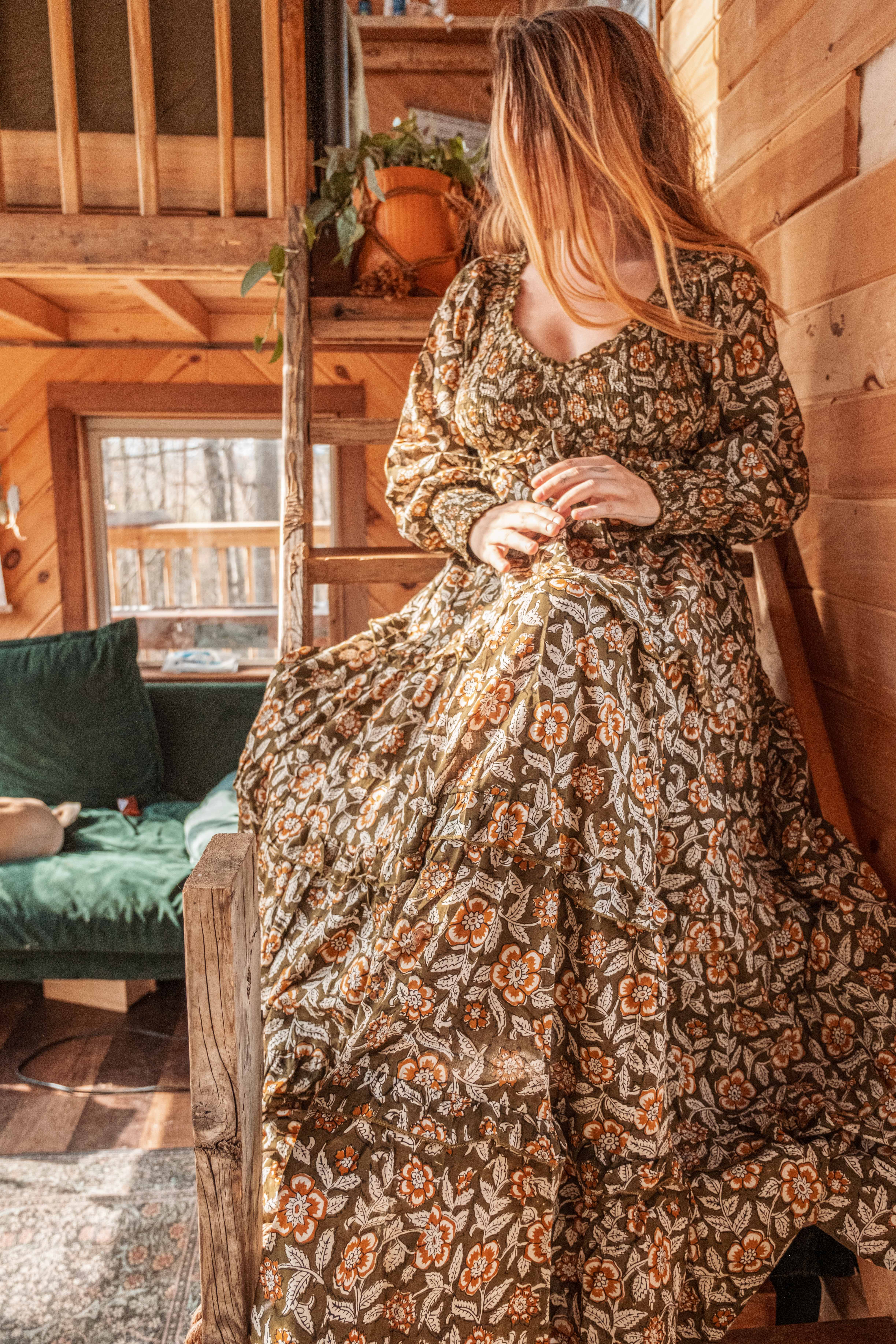 Gardenbelle Shop - Vente Robe – femme - Robe longue imprimée en blocs de coton biologique, robe florale EMILIA13