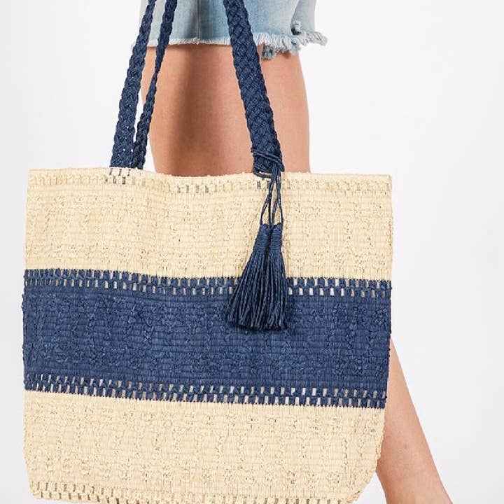 Embellish Your Life - Vente Tote bag – femme - Sac fourre-tout en paille à blocs de couleur2