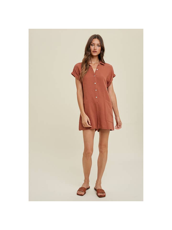 Wishlist Apparel - Wholesale Romper - Women's - GAUZE BUTTON-UP ROMPER / WL23-8354
