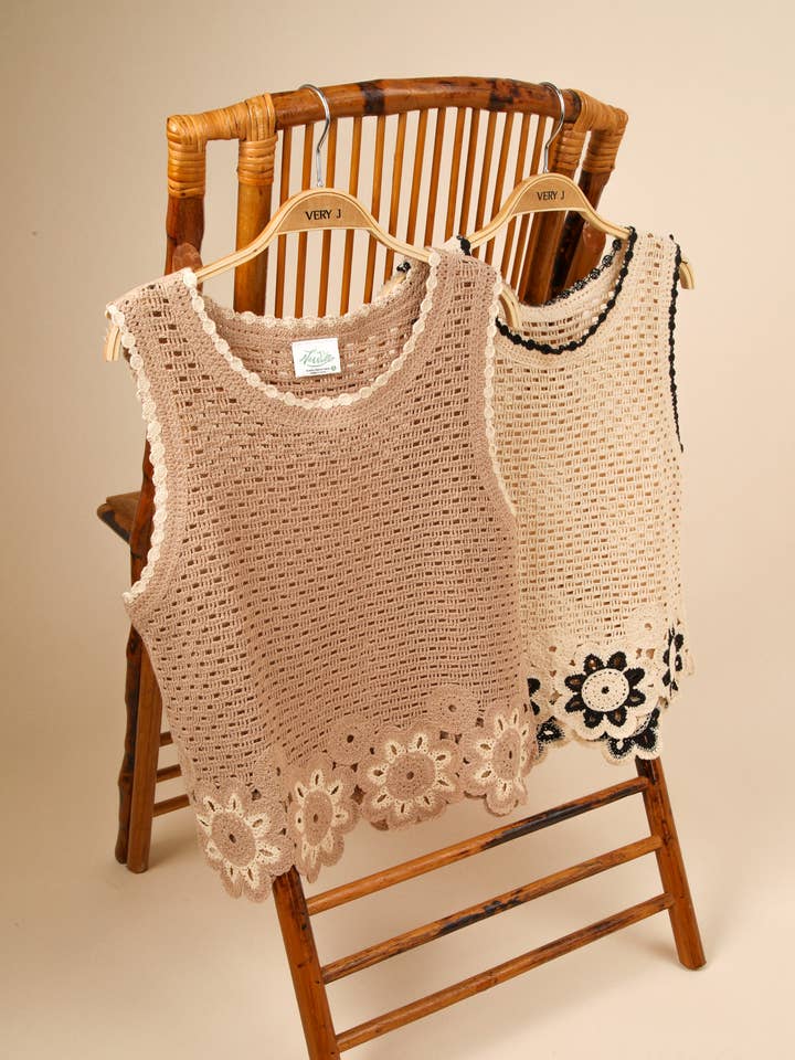 NATURAL NT12140-Floral Trim Detail Crochet Top for wholesale on Faire