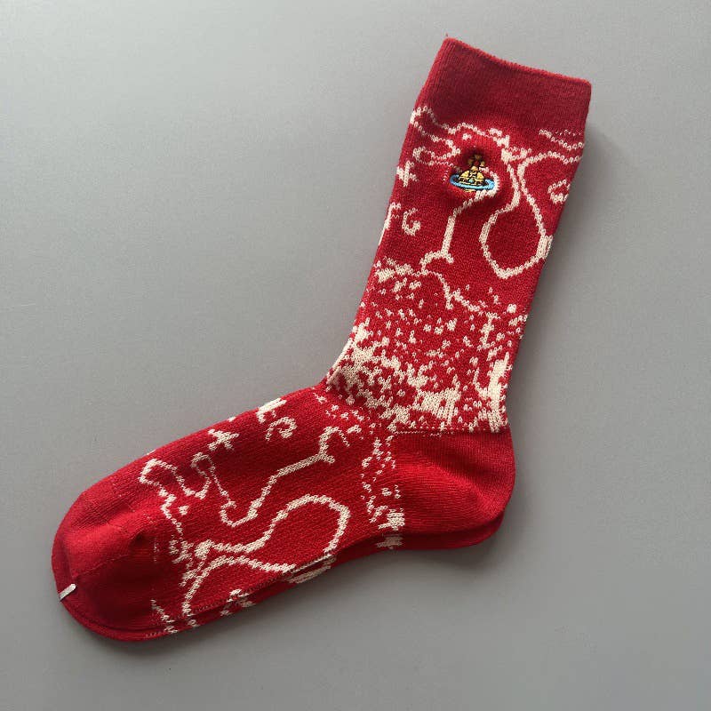 Tourtiwi - Wholesale Socks - Women's - Red Snowflake & Geometric Patterns Christmas Crew Socks2