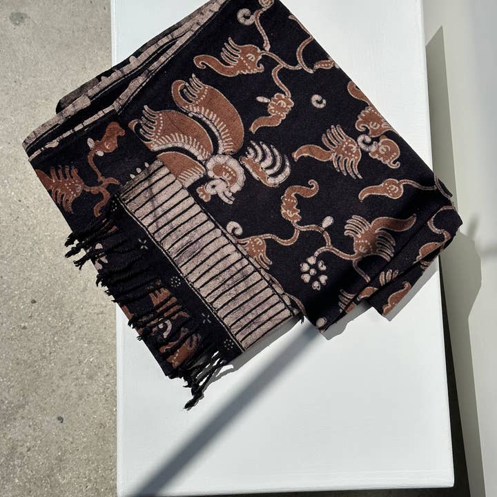 Office Objets - Wholesale Coverlet - Black and brown printed batik, Indonesian ceremonial fabric 185x504