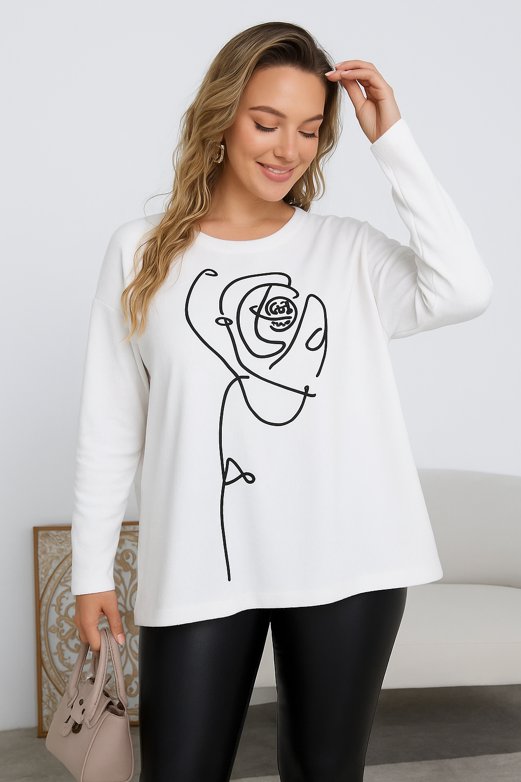 Lucy Sparks – Pulôver - Mulher por atacado – CAMISOLA DE MALHA SUAVE COM DESENHO DE ROSA NA FRENTE3