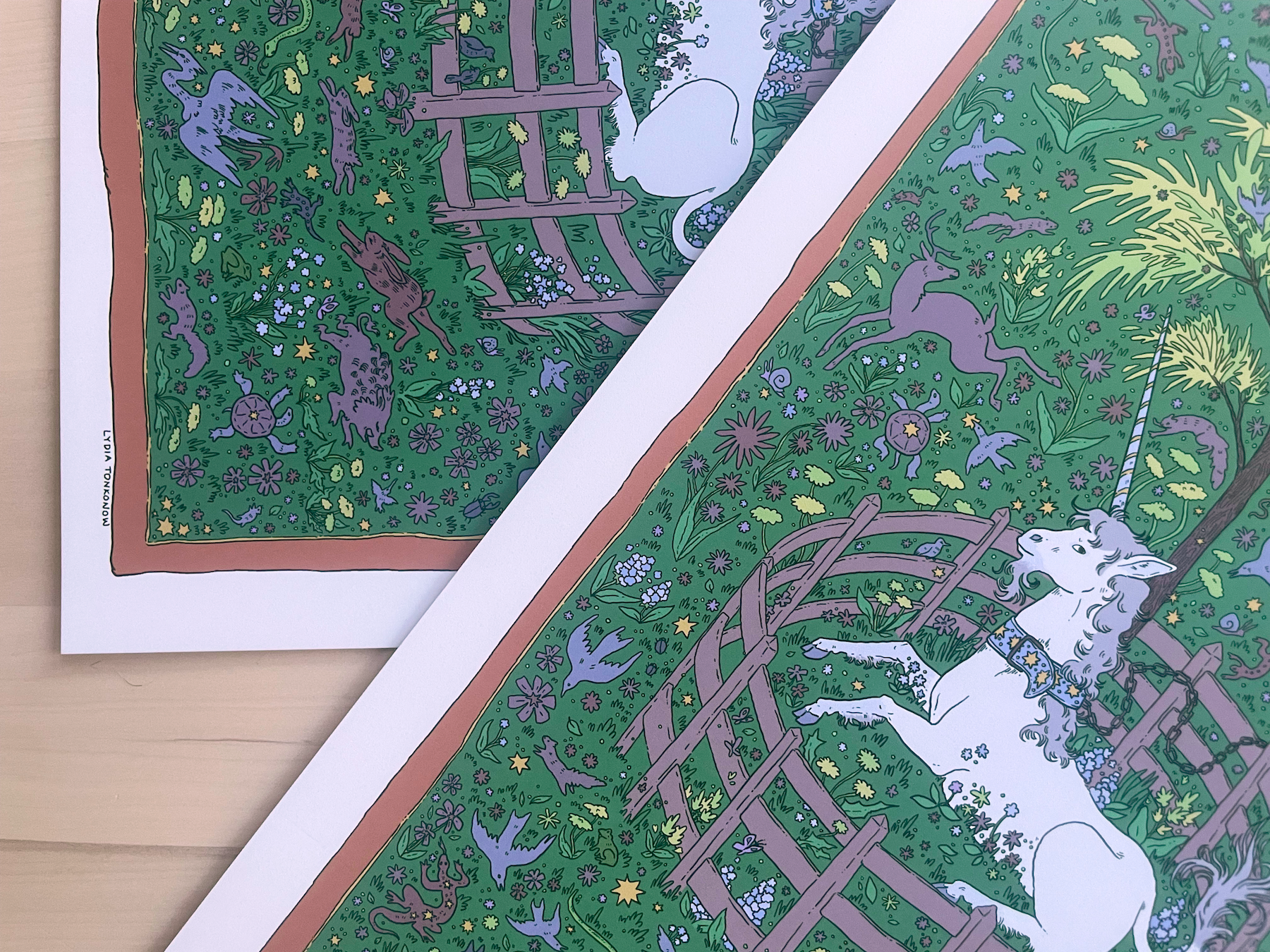 Lydia Tonkonow Art and Design LLC - Wholesale Art Print - Unicorn Rests in the Garden- Medieval Tapestry - 9x12" Print2