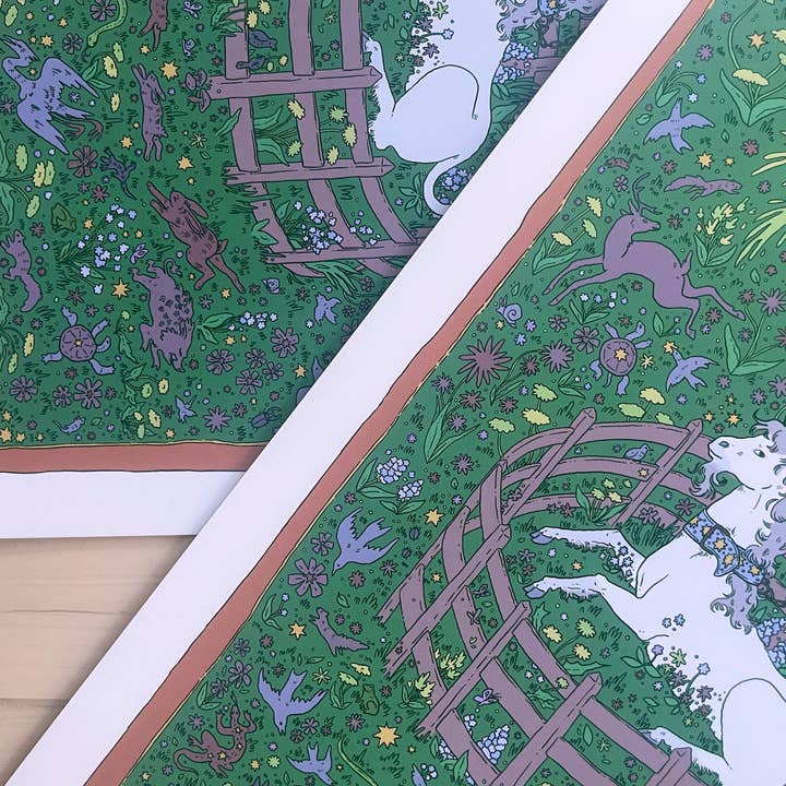 Lydia Tonkonow Art and Design LLC - Wholesale Art Print - Unicorn Rests in the Garden- Medieval Tapestry - 9x12" Print2