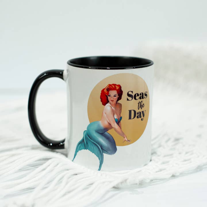 Mod Lounge Paper Company - Wholesale Coffee Mug - Seas the Day Vintage Mermaid Pinup Coffee Mug