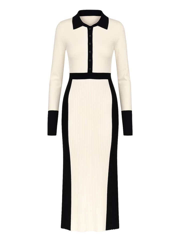 Knit Colorblock Pleated Midi Dress for wholesale by RIVIR