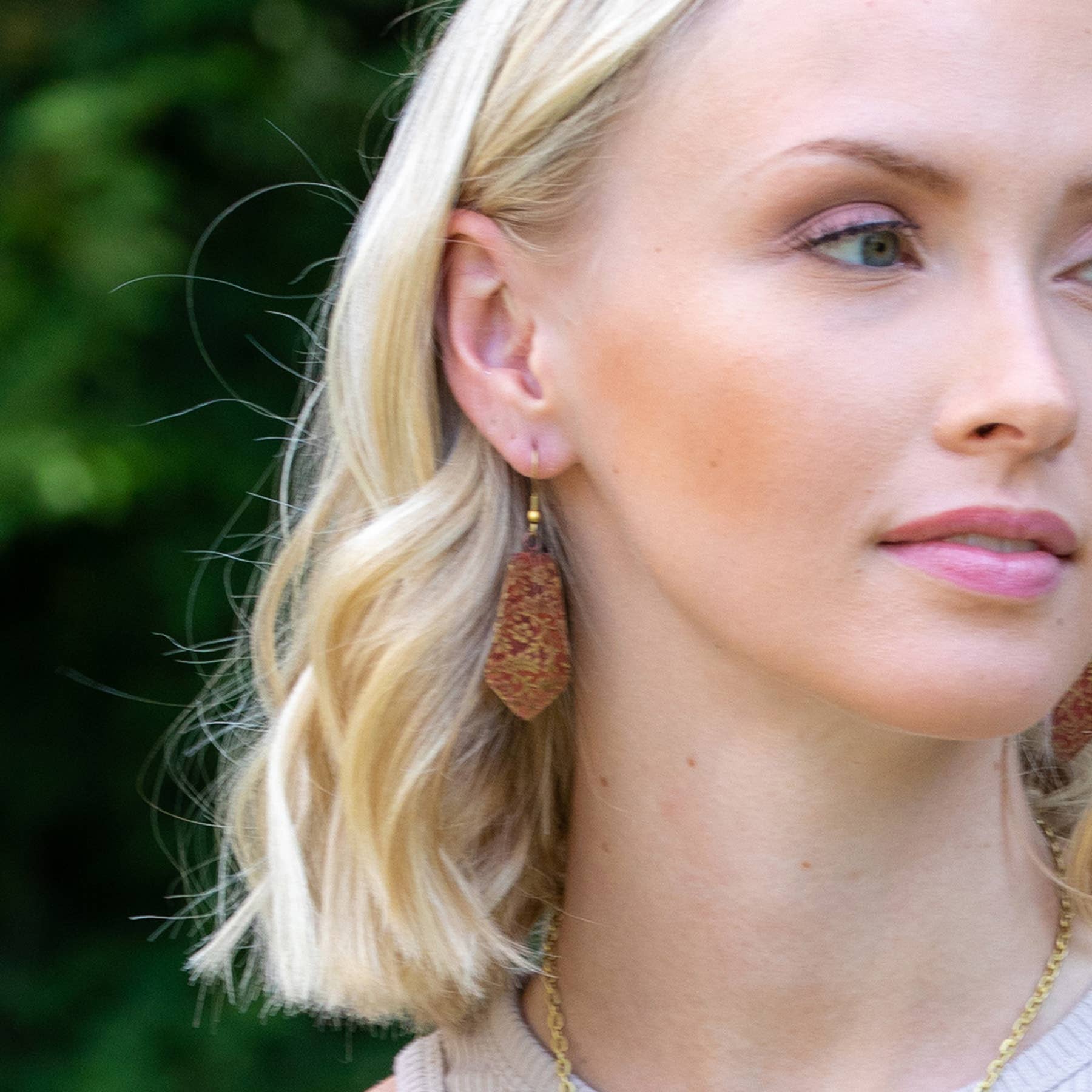 Anju Jewelry - Wholesale Dangle Earrings - Brass Patina Earrings - Red Orange Brass Floral Vines1