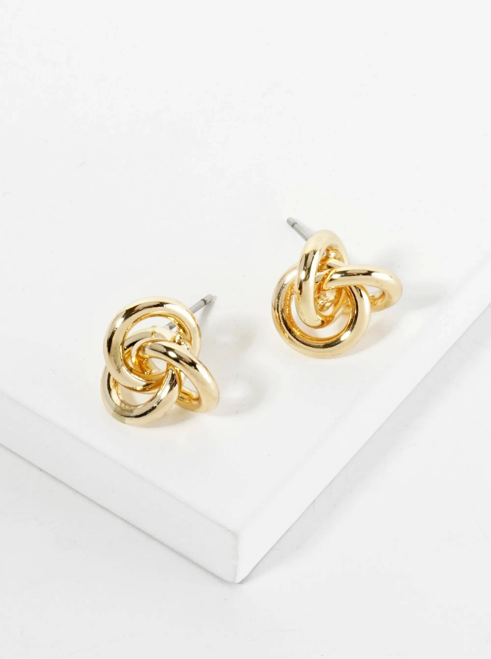 Wild Honey - Wholesale Stud/Post Earrings - Polished 14K-Gold-Dipped Brass Love-Knot Stud Earrings0
