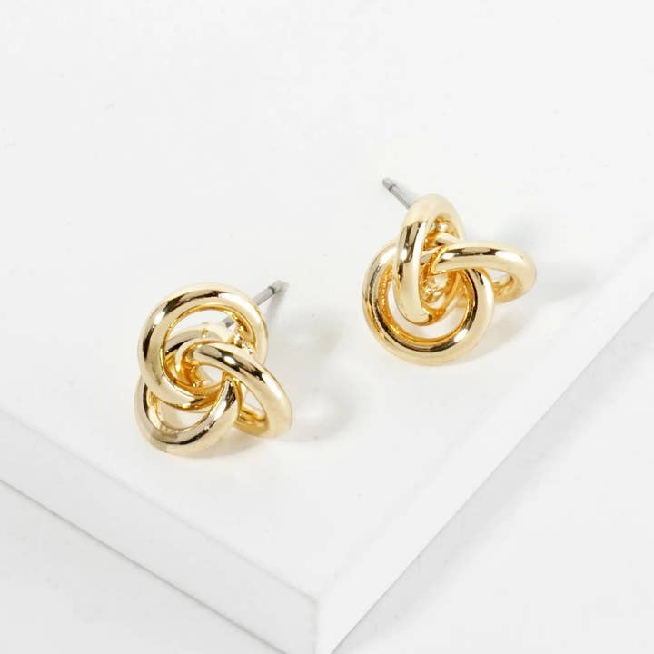 Wild Honey - Wholesale Stud/Post Earrings - Polished 14K-Gold-Dipped Brass Love-Knot Stud Earrings0