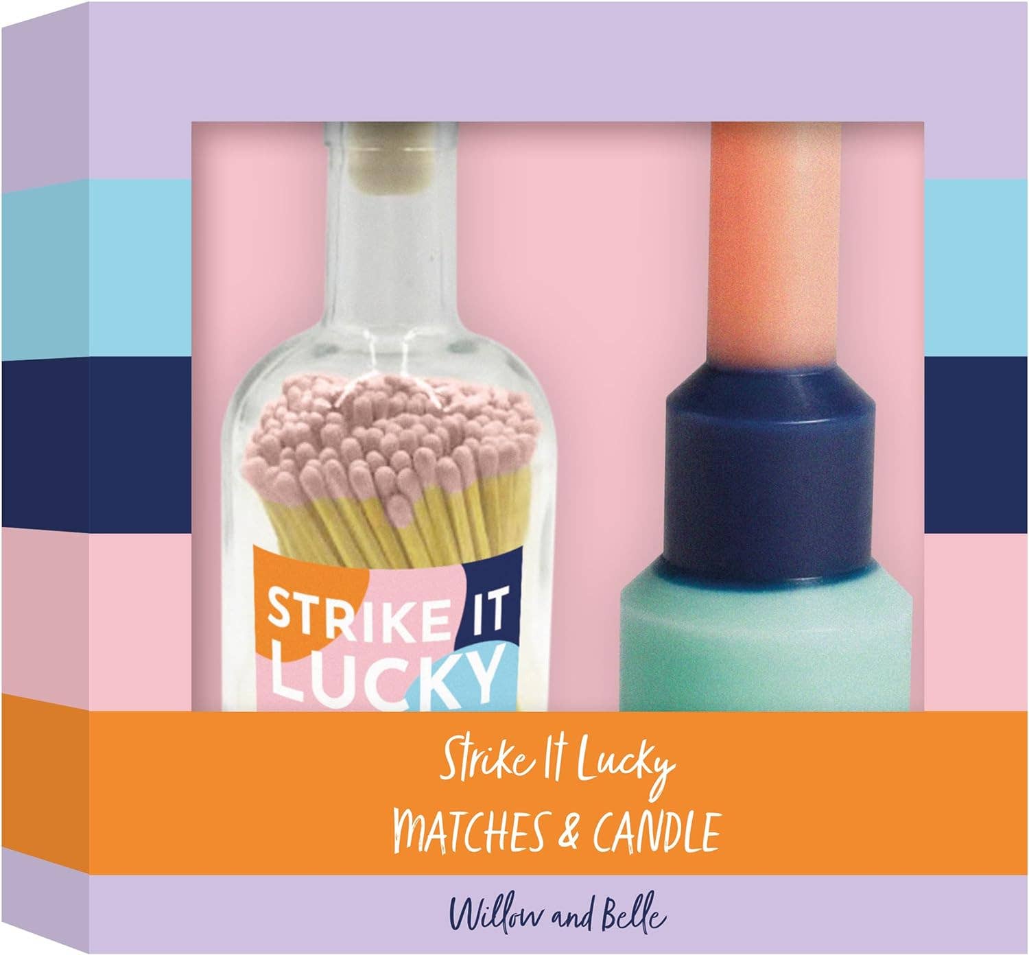 Robert Frederick Ltd - Wholesale Novelty candle - Willow and Belle Colour Block Pillar Candle & Matches in Glass Jar