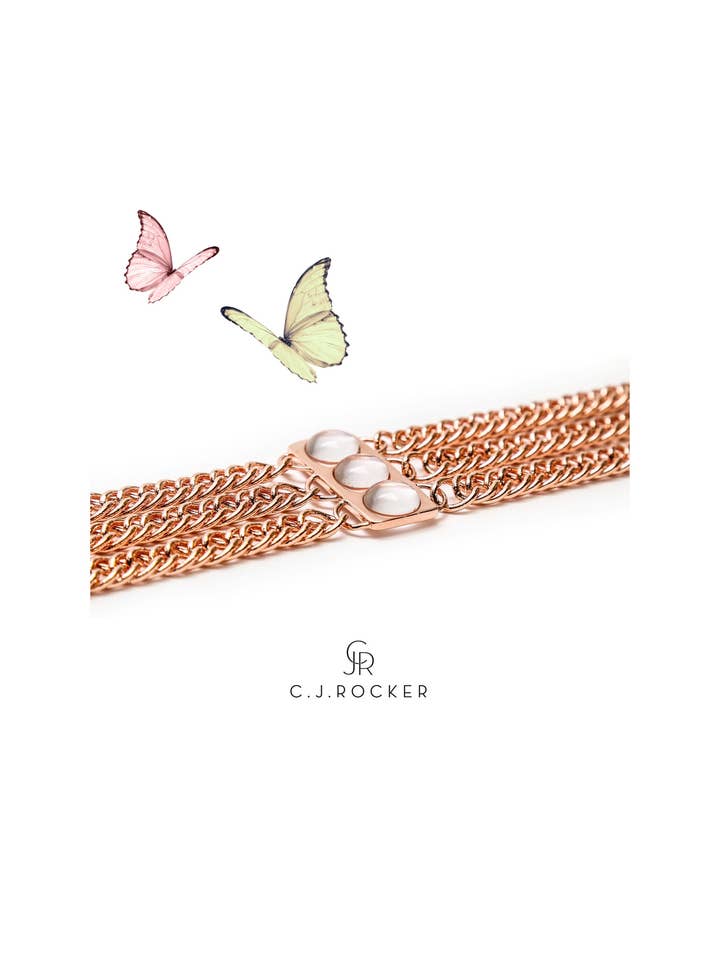 Pulseira de corrente tripla de quartzo transparente em ouro 18K | Canada Design por atacado de C.J.ROCKER