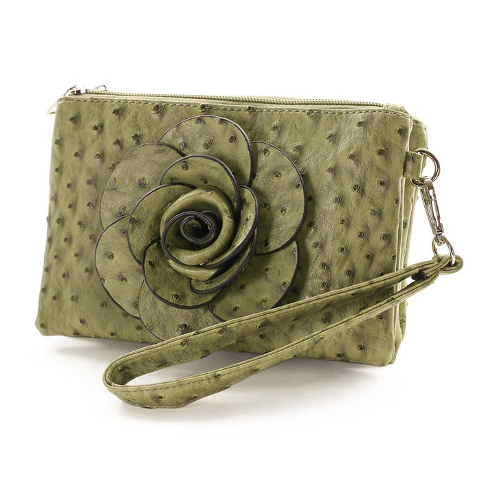 Vegan Ostrich Flower Wristlet Crossbody Bag for wholesale by 22 Tote