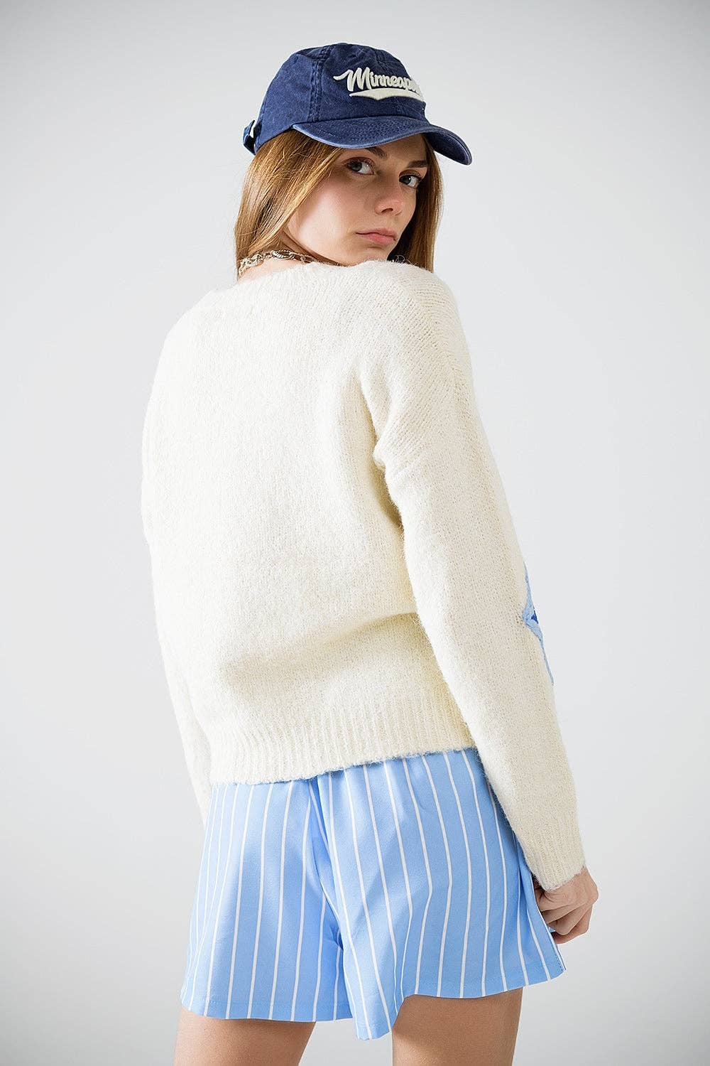 White Cream Sweater With Embroidered Stars for wholesale on Faire2