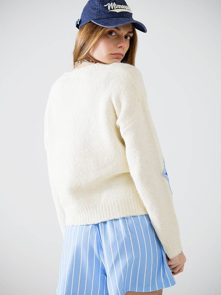 White Cream Sweater With Embroidered Stars for wholesale on Faire2