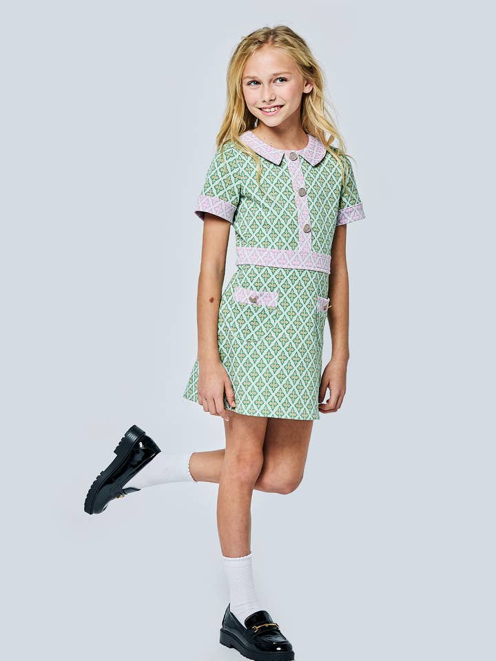 TWO TONE MOD DRESS WITH RHINESTONE BUTTONS for wholesale by Hannah Banana , Baby Sara