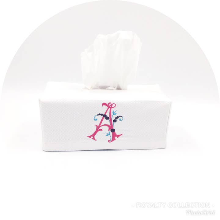 THE ROYALTY COLLECTION - Wholesale Tissue Box - White Cotton Pique Rectangle Tissue Box Cover