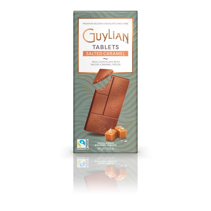 Guylian Milk Salted Caramel Bar 100g/3.5 oz (4x25g, 12/case) for wholesale by Belgium's Chocolate Source